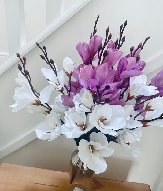 Artificial Magnolia Flower Bouquet -  20 Heads Silk Flowers for Home Decor Living Room Centerpiece Wedding Bridal Bouquet Party Table decor