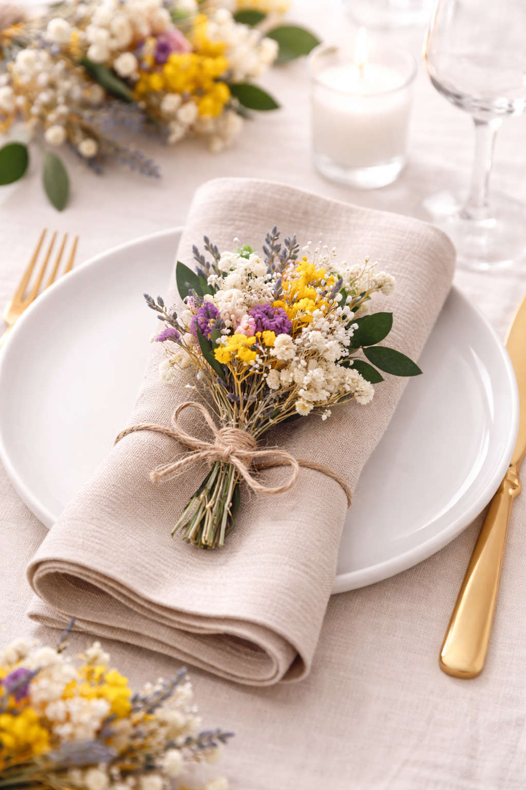 Bridesmaid Proposal Gift – Mini Dried Flower Bouquet, Yellow & White Wildflower Posy, Rustic Boho Wedding Favor