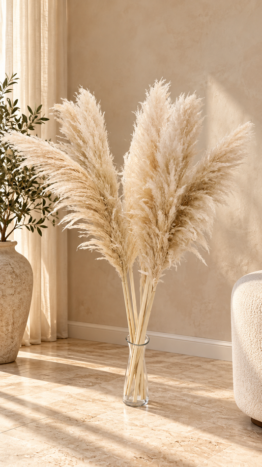 Fluffy Cream Pampas Grass Stems – 60–120cm
