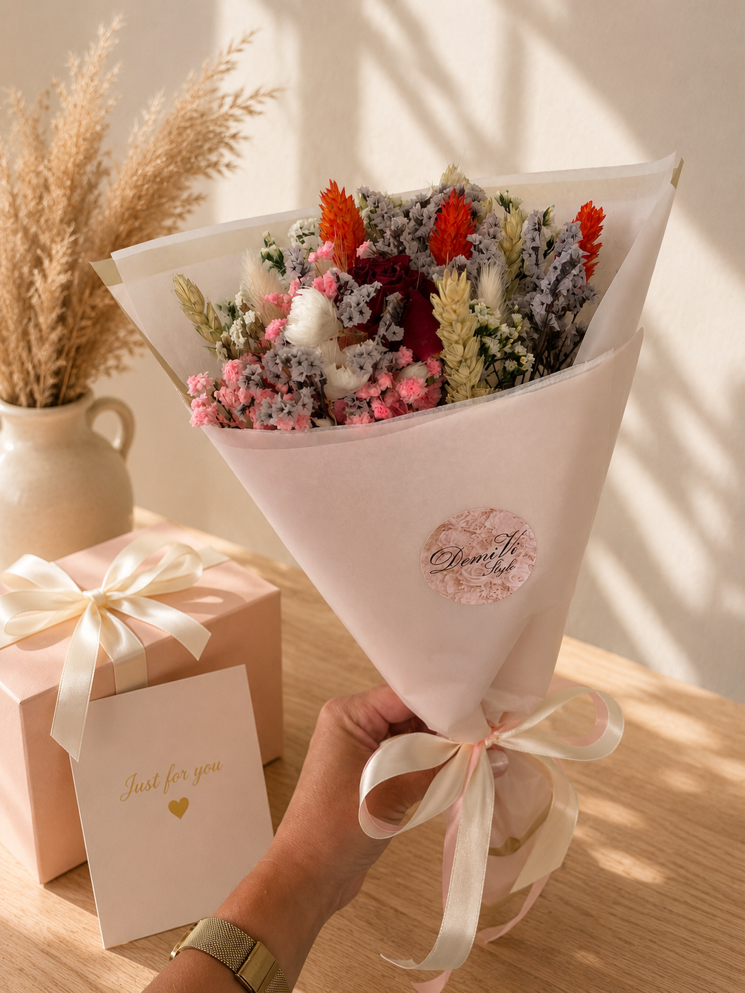 Blush Harmony Dried Flower Bouquet | Teacher, Graduation & Gift for Her