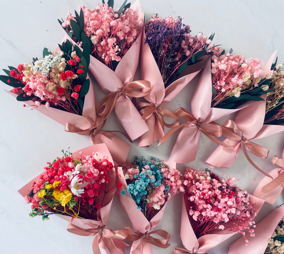 10 x Wrapped Mini Dried Flower Bouquets