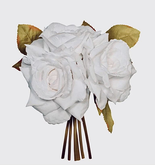 Faux Silk Large Rose And Leaf Posy 24cm/9 Inches Tall Antique Pink White Pink Peach Artificial Roses