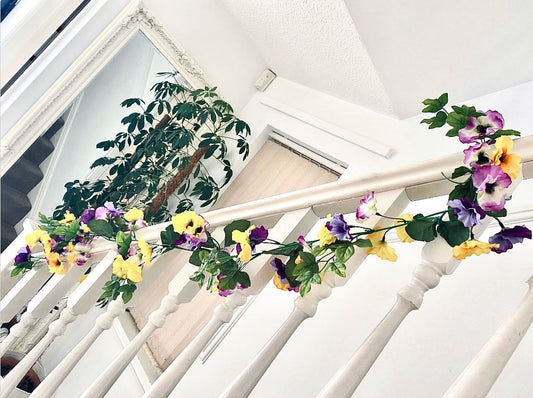 Faux Flower Garland Pansy Garland Wedding Decor Purple Faux Flower Garland Yellow Flower Decor Girl Nursery Decor Flower Garland Baby Shower