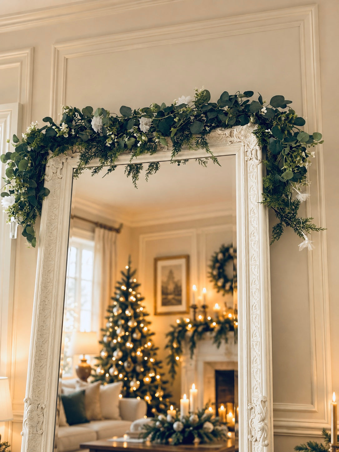 Christmas Eucalyptus Garland with Warm White LED Lights – 160cm