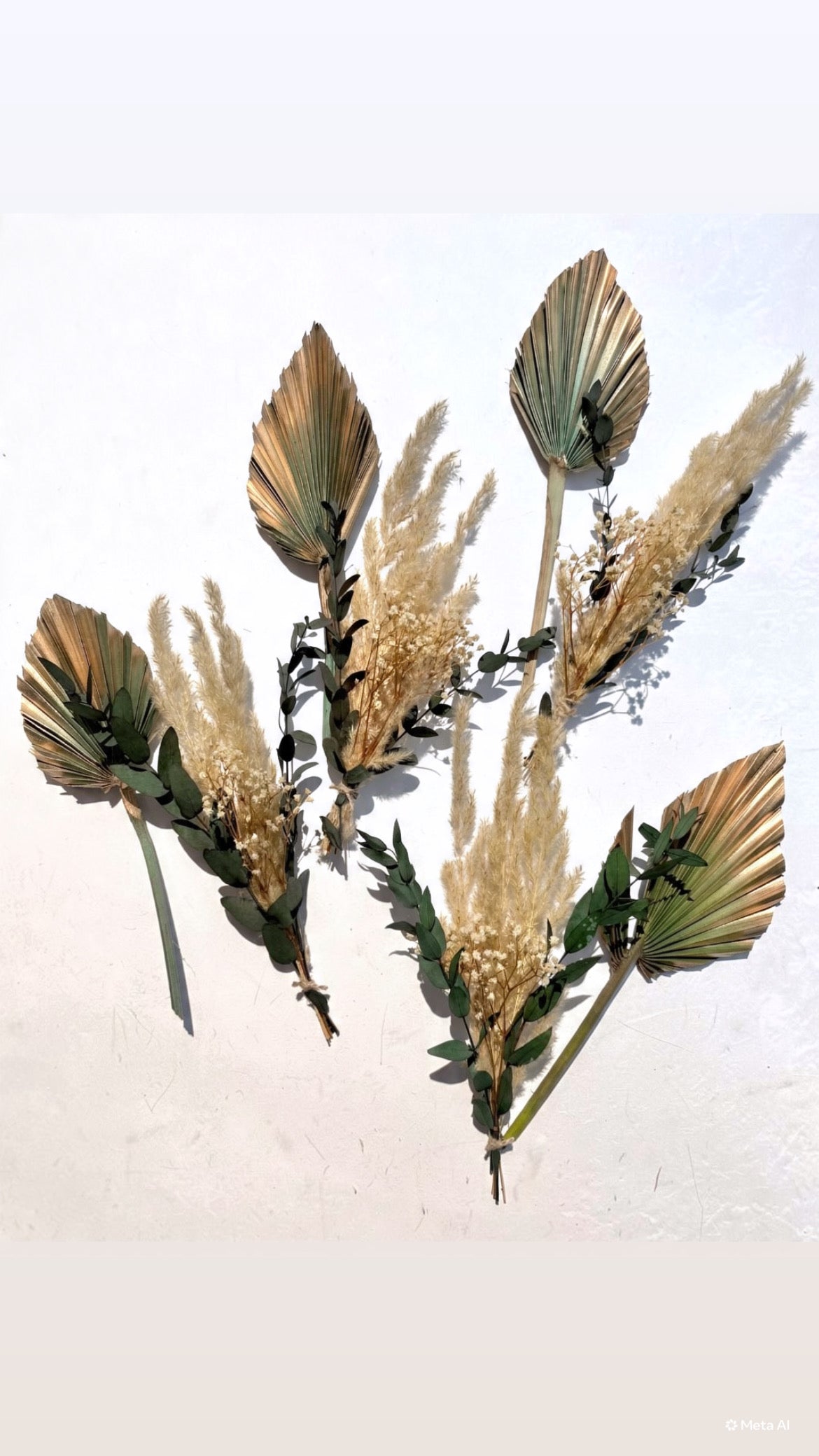 Mint green / gold Palm Spear Dried Flowers Bouquet Cake Topper