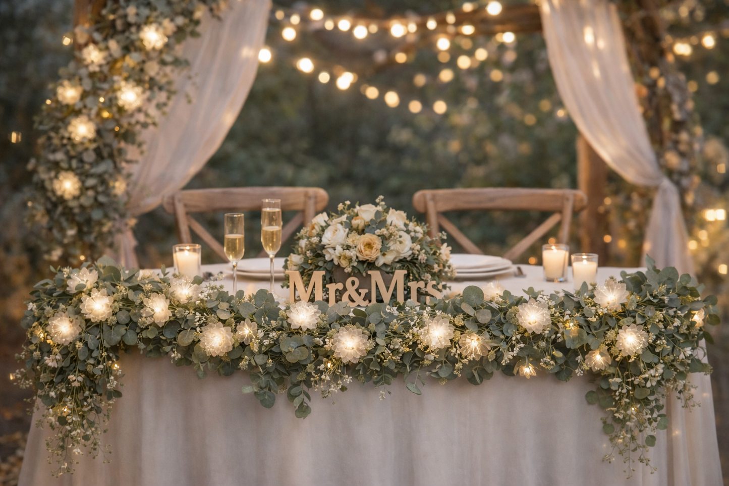 Eucalyptus Garland with Lights, Wedding Table Centerpiece, Greenery Decor For Home