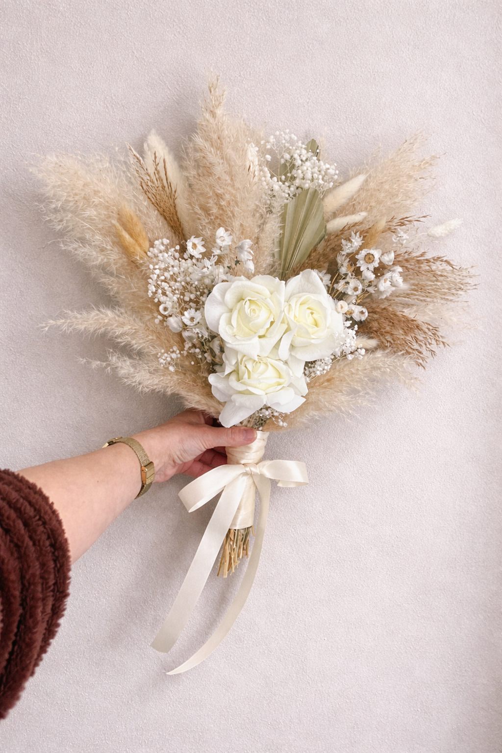 Pampas Wedding Bouquet Bridal Boho Wedding Bouquet Dried Flowers Rustic Rose Bridal Bouquet