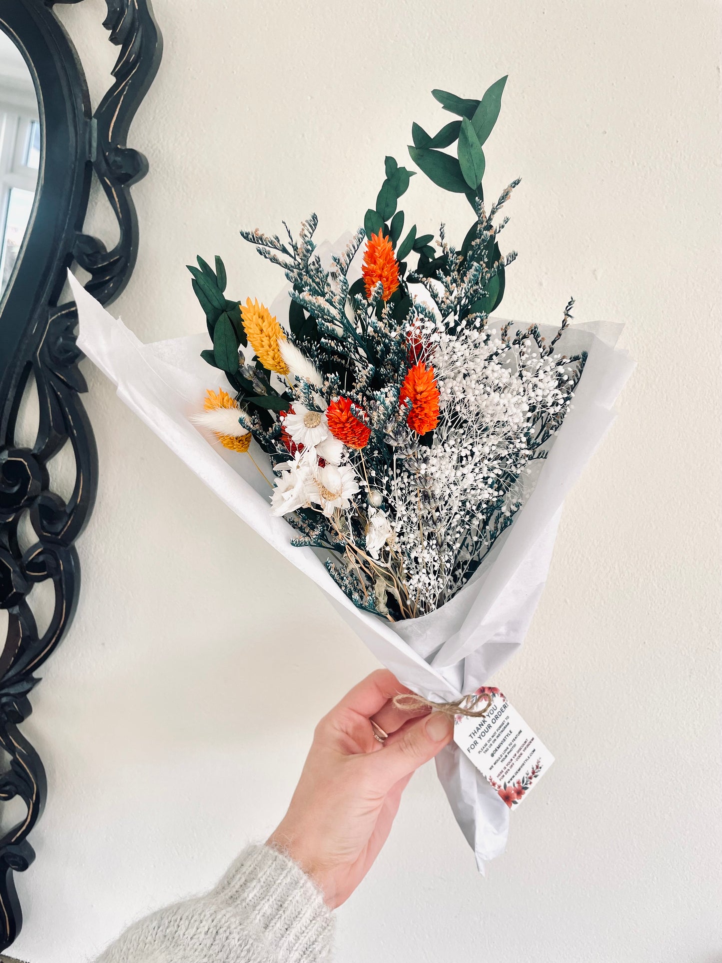 DRIED FLOWER BOUQUET “Ember” 40CM HANDMADE NATURAL MIXED - NATURAL, Green Burnt Orange