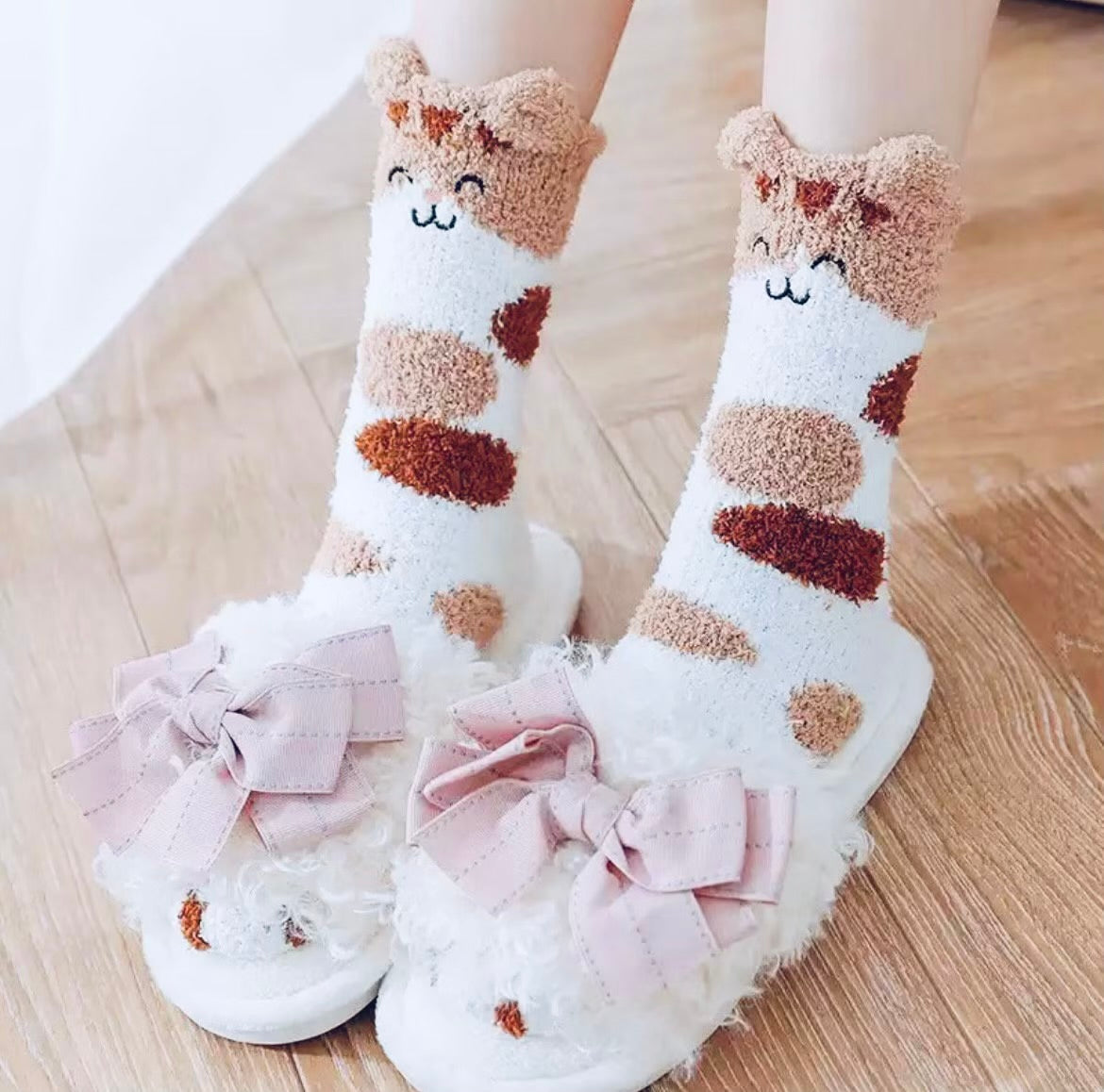 Winter cat socks / warm fleece women cat owner gift / letterbox gift / gift for her / Christmas filler gift / friend gift / secret santa