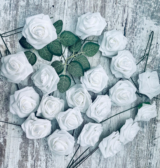 White Foam Artificial Rose Flower Arrangements Wedding Flowers Bouquet for Home Decoration Office Decor  Event Decor Bridal Shower DIY