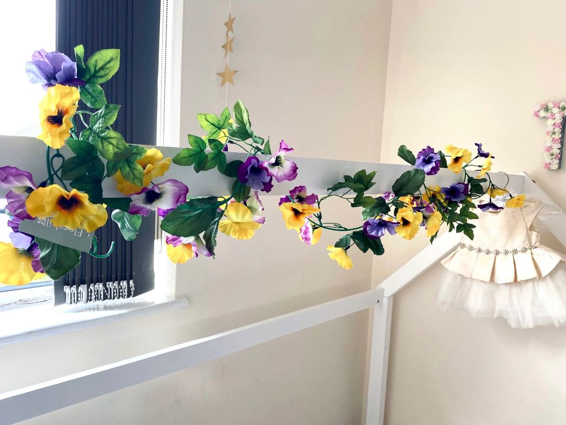 Faux Flower Garland Pansy Garland Wedding Decor Purple Faux Flower Garland Yellow Flower Decor Girl Nursery Decor Flower Garland Baby Shower