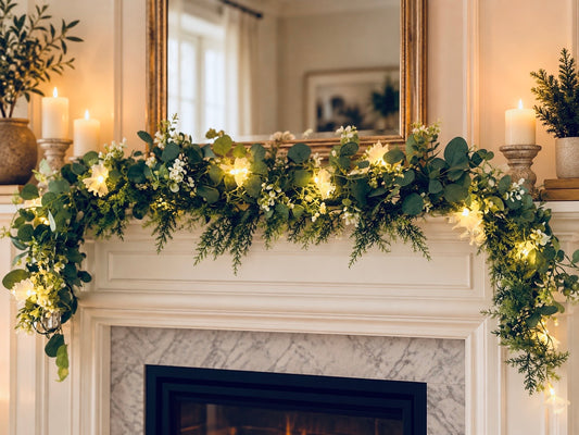 Christmas Eucalyptus Garland with Warm White LED Lights – 160cm