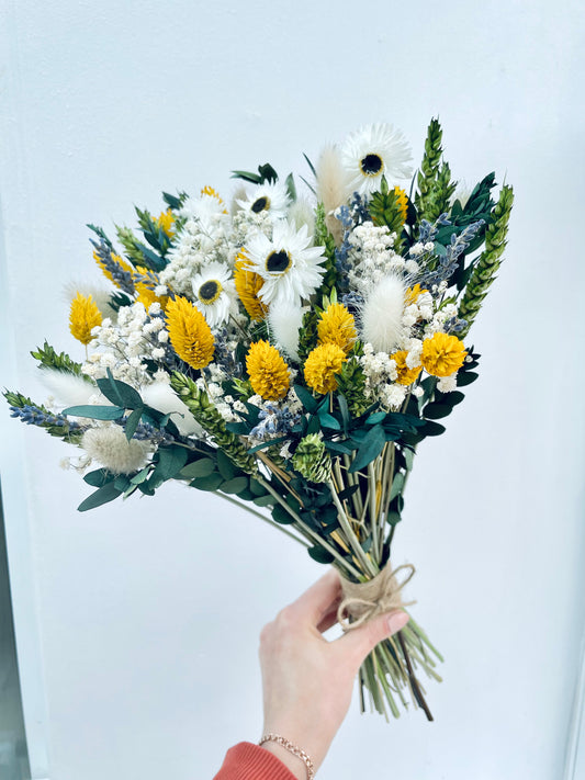 Gypsophila lavender daisies green yellow Bridal Bouquet Wedding /Dried Flower Bouquet/ Gifts For Her