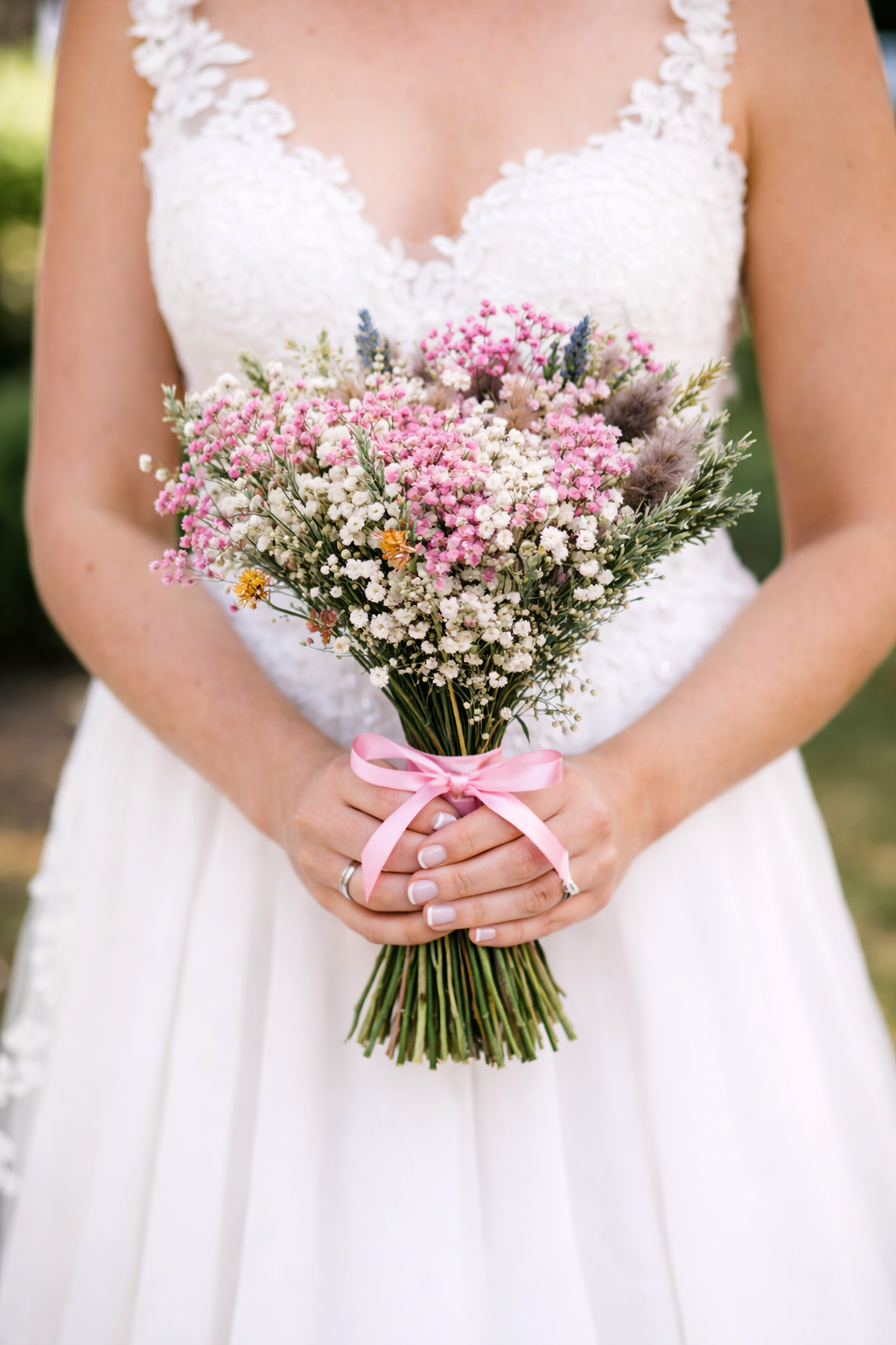 Pink Bridal Bouquet Gypsophila Wheat Pink Wedding Flowers Dried Flower Bouquet