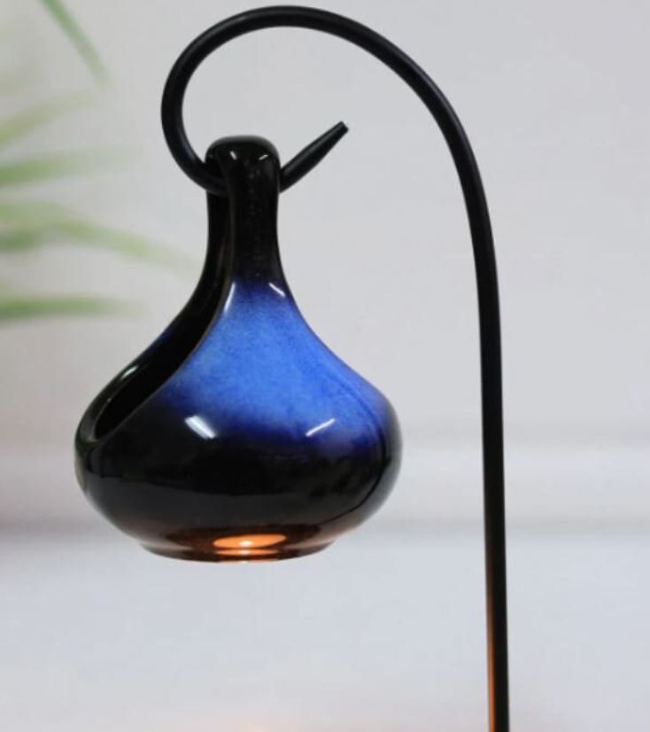 Tear Drop Blue Brown Tea Light Holder with candle and wax melts / Tear Drop wax melt burner Gift For Her