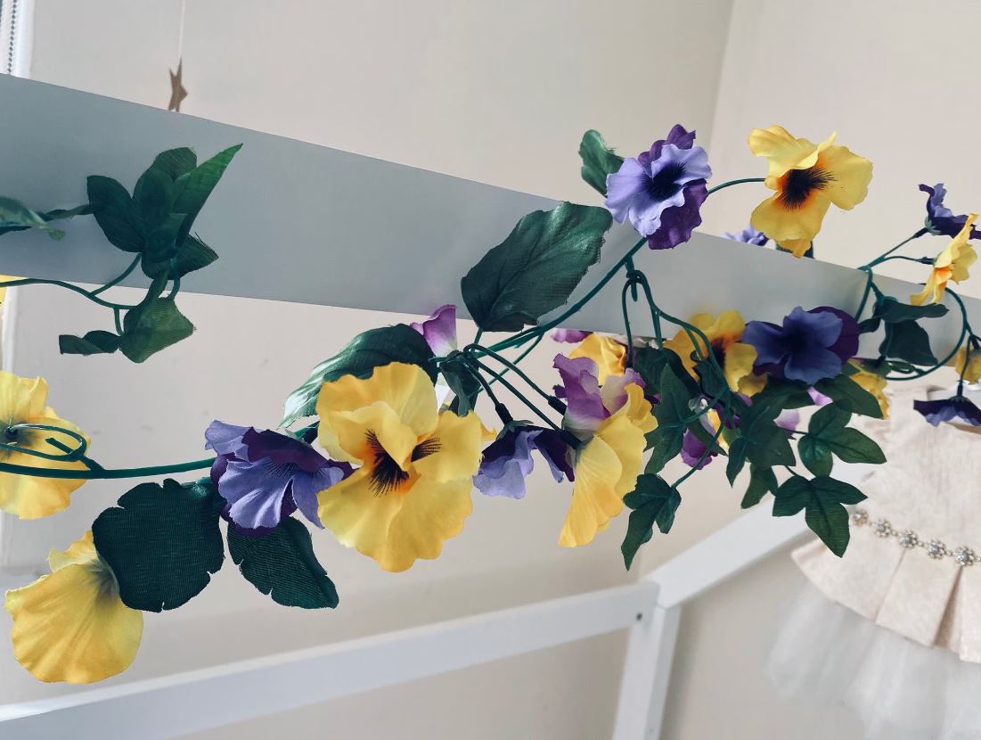 Faux Flower Garland Pansy Garland Wedding Decor Purple Faux Flower Garland Yellow Flower Decor Girl Nursery Decor Flower Garland Baby Shower