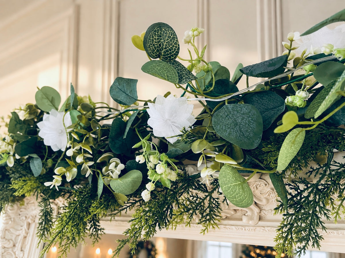 Christmas Eucalyptus Garland with Warm White LED Lights – 160cm