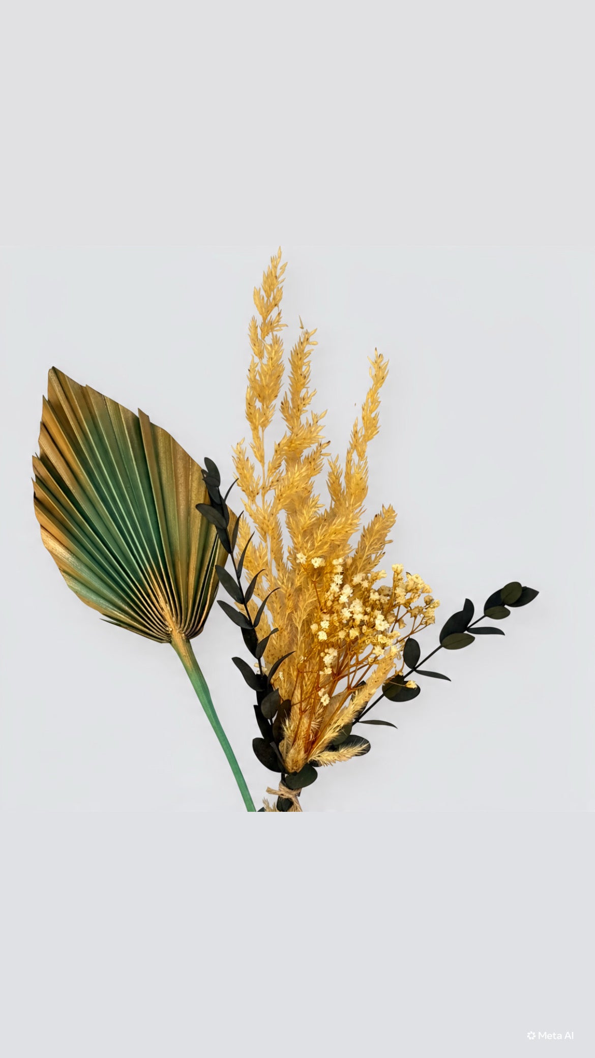 Mint green / gold Palm Spear Dried Flowers Bouquet Cake Topper