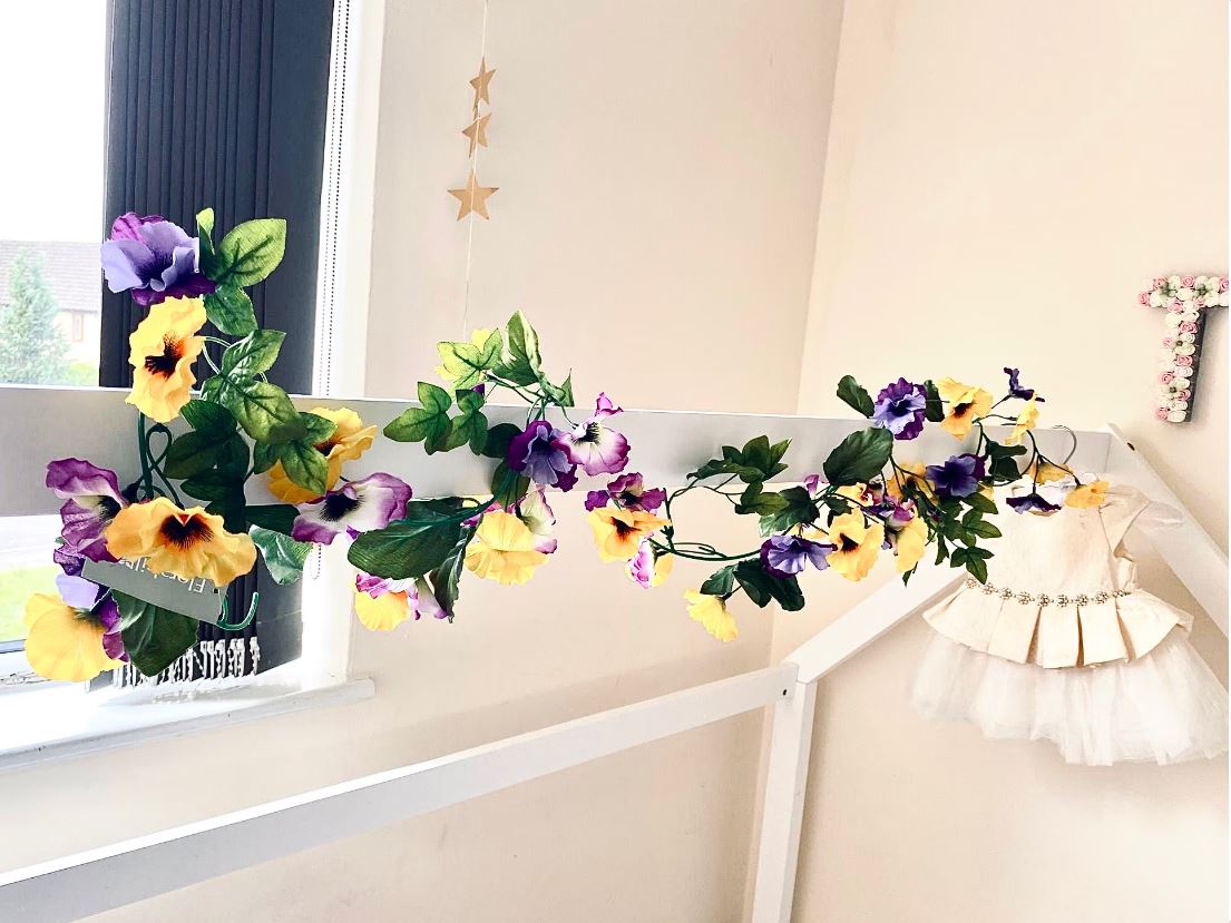 Faux Flower Garland Pansy Garland Wedding Decor Purple Faux Flower Garland Yellow Flower Decor Girl Nursery Decor Flower Garland Baby Shower