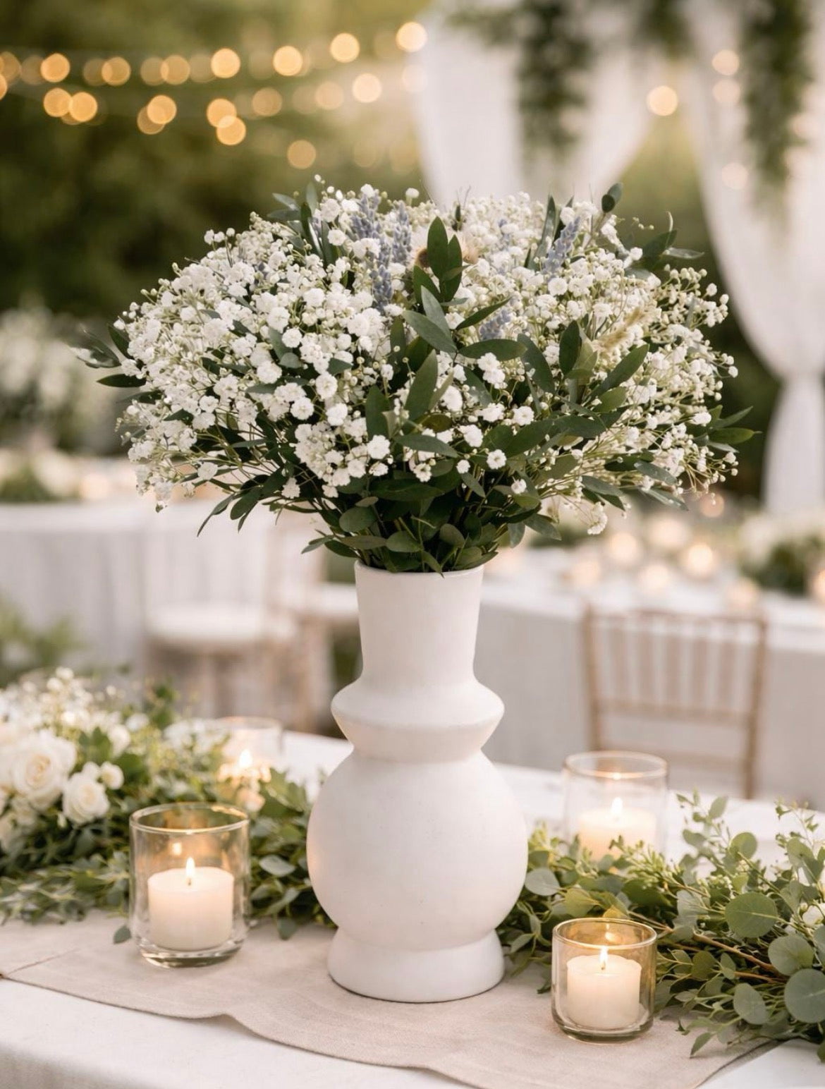 Dried Flower Centerpiece Bouquet “Ever After” for Rustic Wedding Handmade White and Green Boho Wedding Flowers with Eucalyptus Long Lasting Keepsake Bouquet