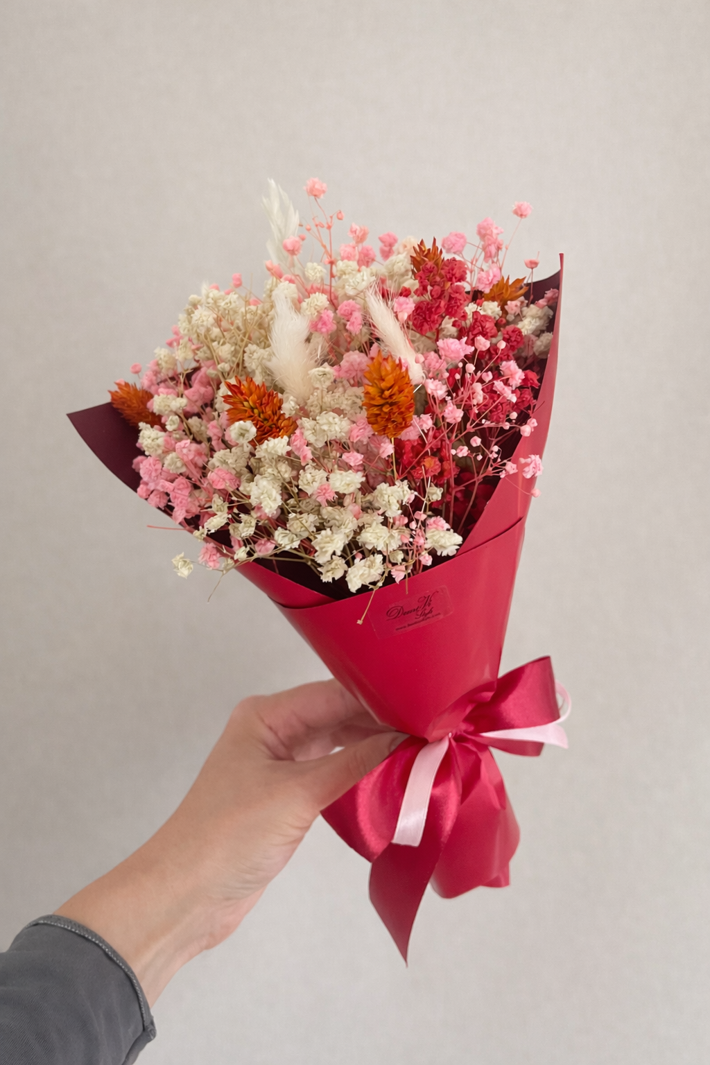 Dried Flower Bouquet Gift | Valentine’s Day Flowers | Pink Red Floral Arrangement | Everlasting Flowers | Romantic Home Decor