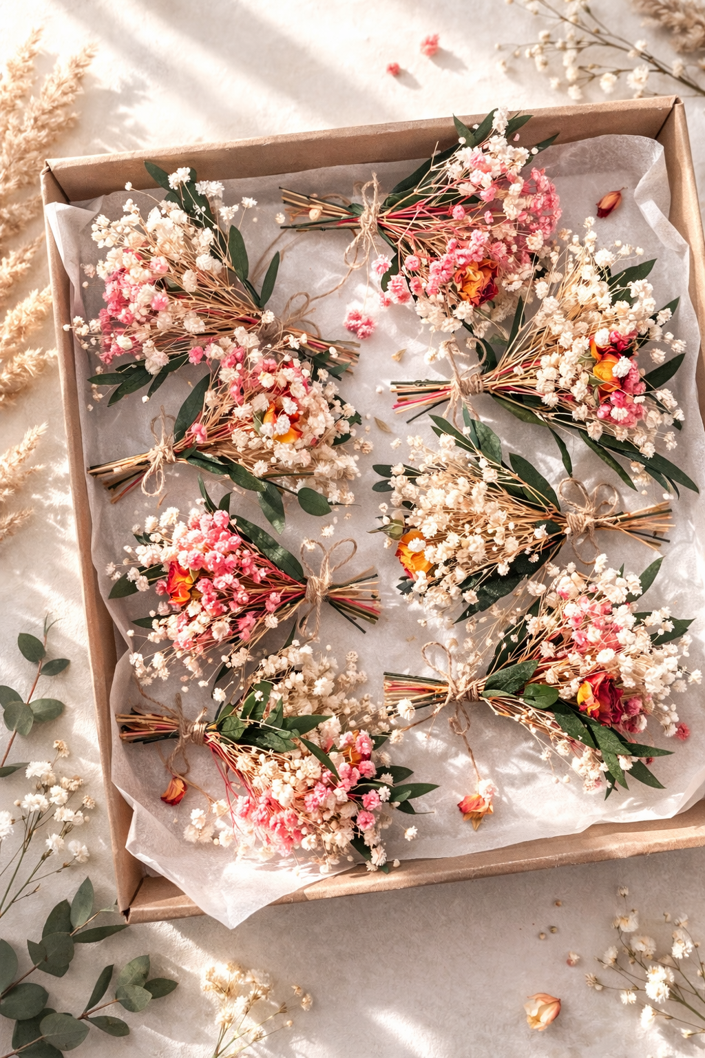 Mini Dried Flowers Bouquet Boho Mini Dry Flower Rustic Wildflowers Dried Rose Bouquets Wedding Flowers Boutonniere Letterbox Flowers