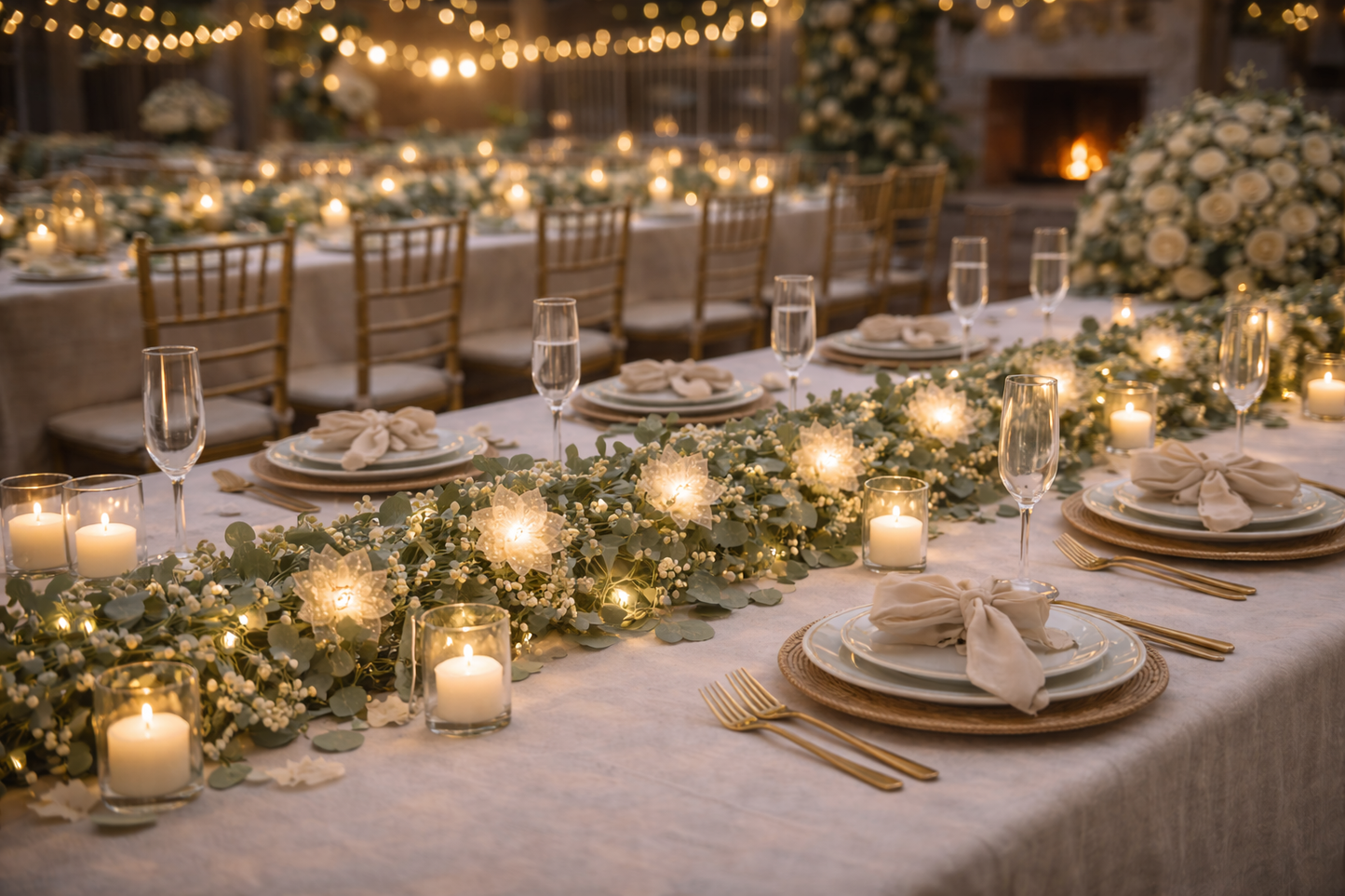 Eucalyptus Garland with Lights, Wedding Table Centerpiece, Greenery Decor For Home
