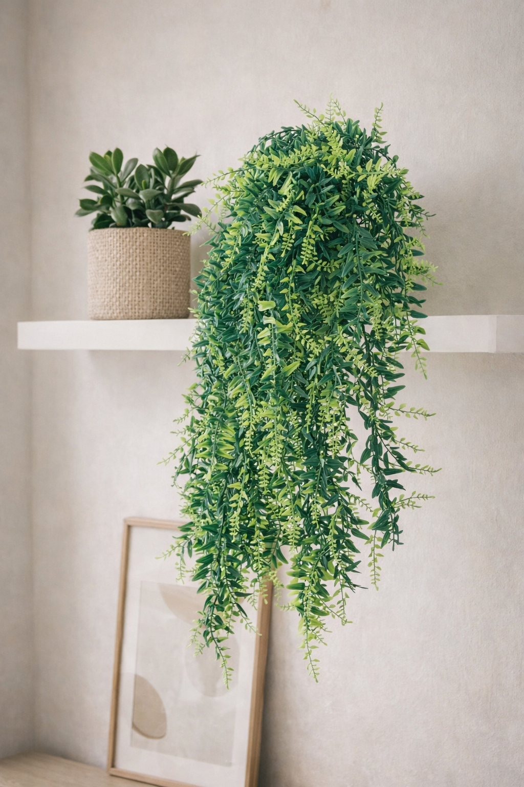 Faux Hanging Fern Plant • Realistic Artificial Greenery for Shelf & Wall Decor • Boho Indoor Home Decor