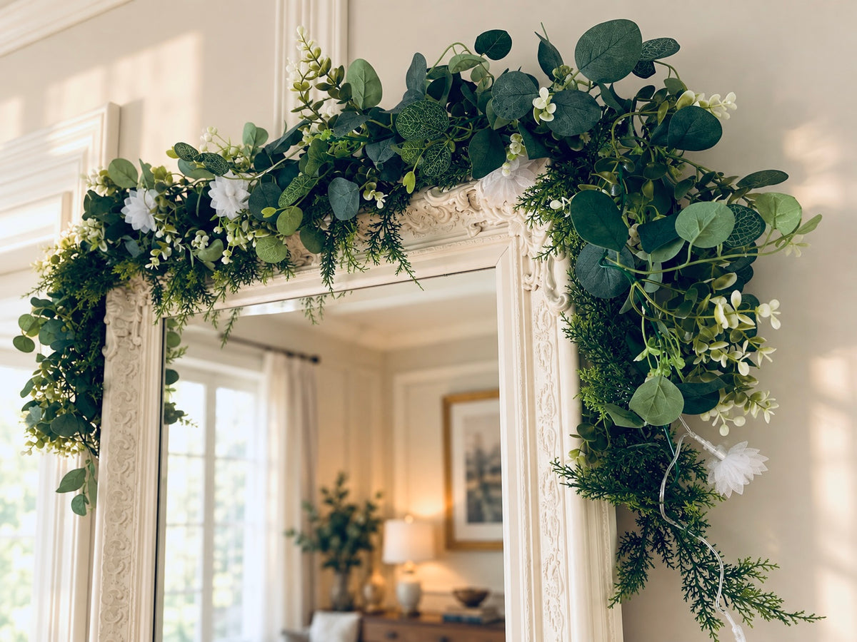 Christmas Eucalyptus Garland with Warm White LED Lights – 160cm