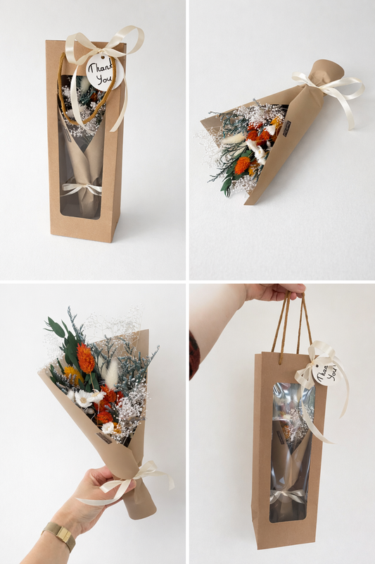 Dried Flower Gift Bouquet Wrapped Ready to Send Handmade Rustic Boho Dried Flowers for Home Decor Cafe Hotel Gift “Ember”