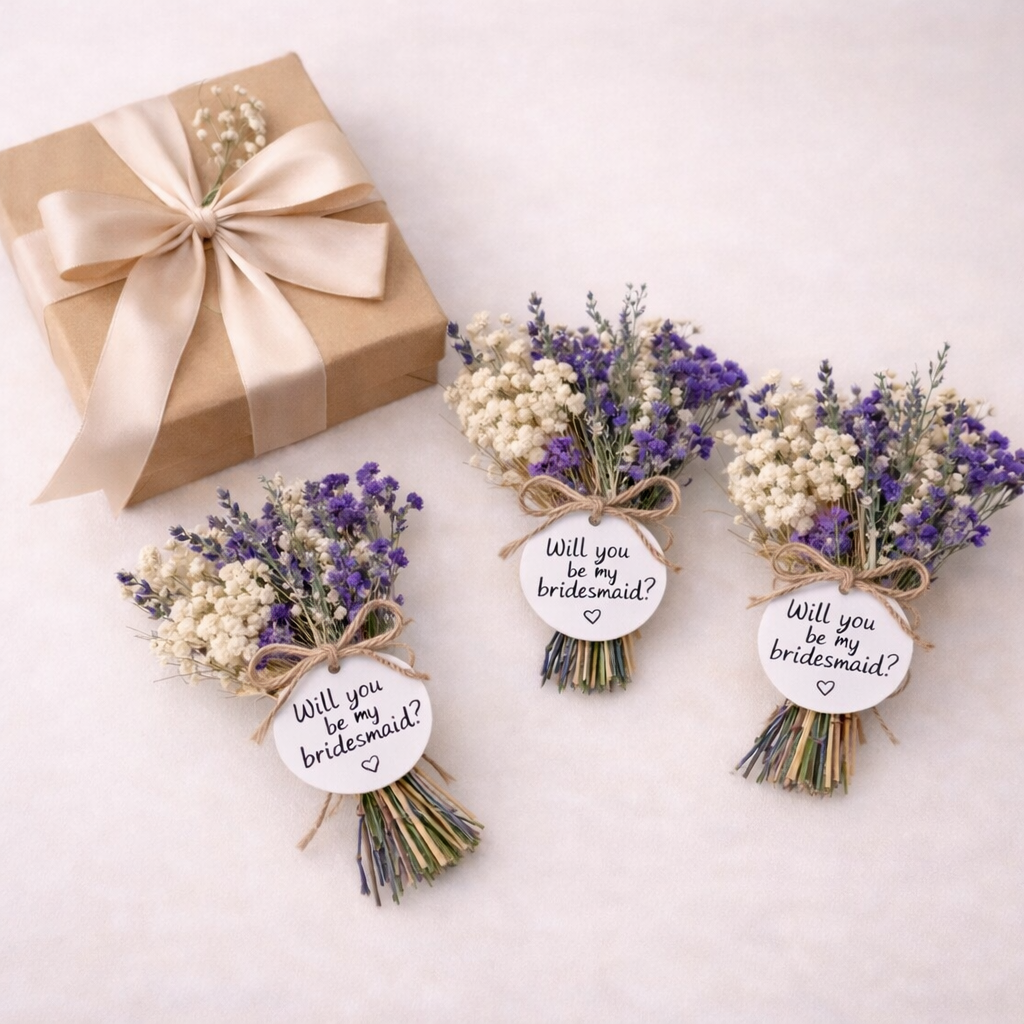 Bridesmaid Proposal Dried Flower Mini Bouquet, Personalized Bridesmaid Gift, Boho Wedding Keepsake Flowers