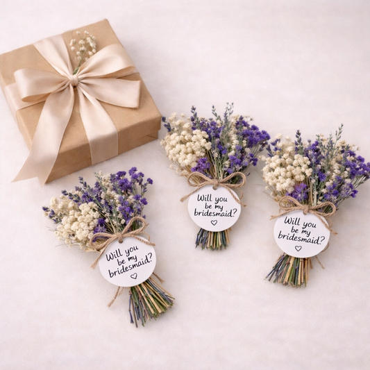 Bridesmaid Proposal Dried Flower Mini Bouquet, Personalized Bridesmaid Gift, Boho Wedding Keepsake Flowers