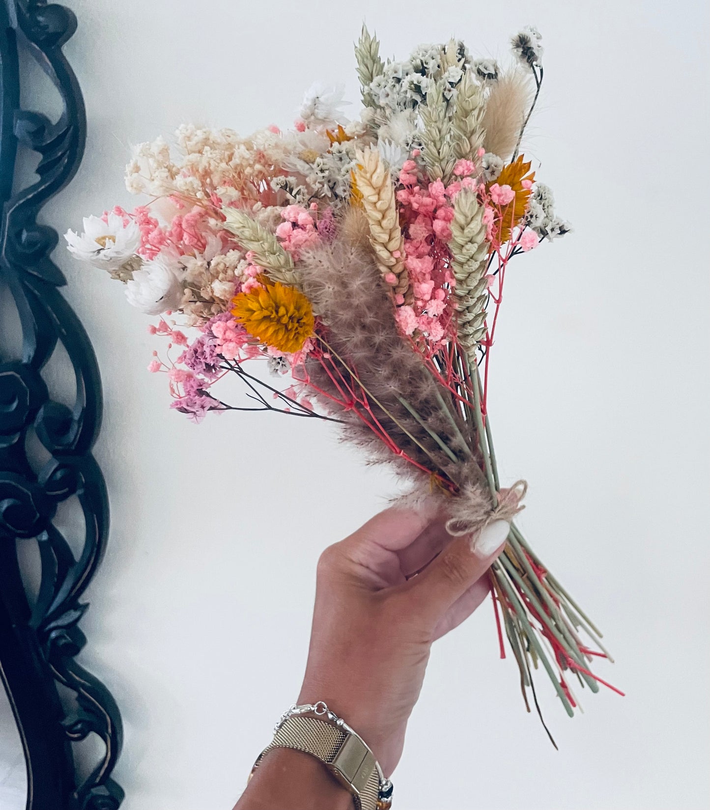 Pink Bridal Bouquet Gypsophila Wheat Pink Wedding Flowers Dried Flower Bouquet