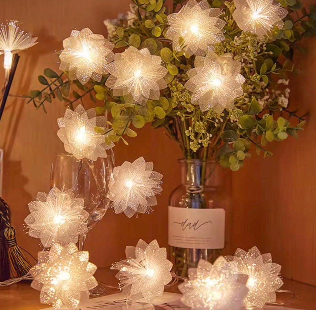 LED Flower String Lights: Warm White Fiber Optic Fairy Lights (Battery Operated)