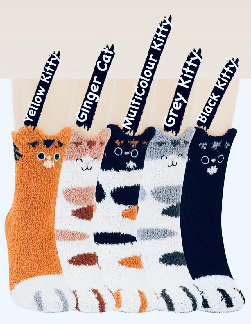 Winter cat socks / warm fleece women cat owner gift / letterbox gift / gift for her / Christmas filler gift / friend gift / secret santa