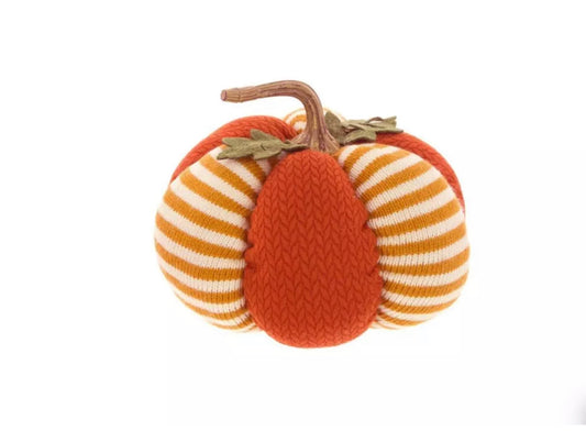 Knitted Pumpkin With Stripes Patterned Pumpkin with Stalk Fabric Pumpkin Autumn