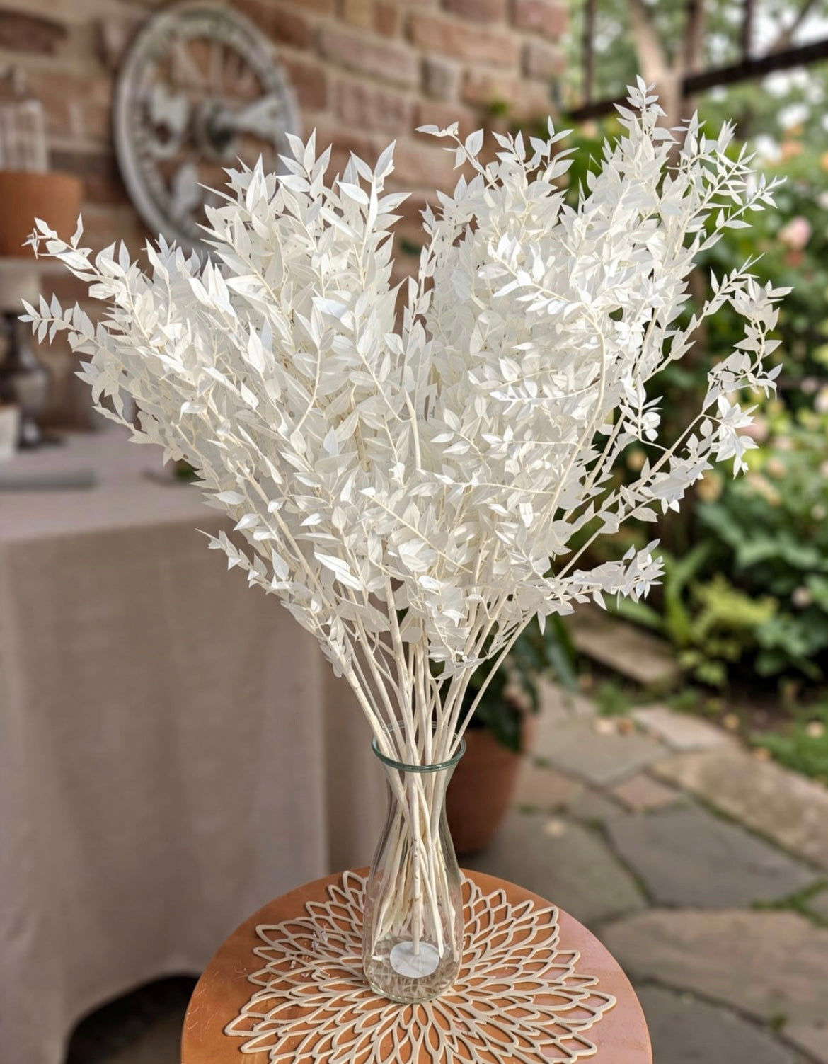 5 x stems Preserved white bleached ruscus / white branch / white leaf dried flowers/ ruscus for arrangement/ table decoration