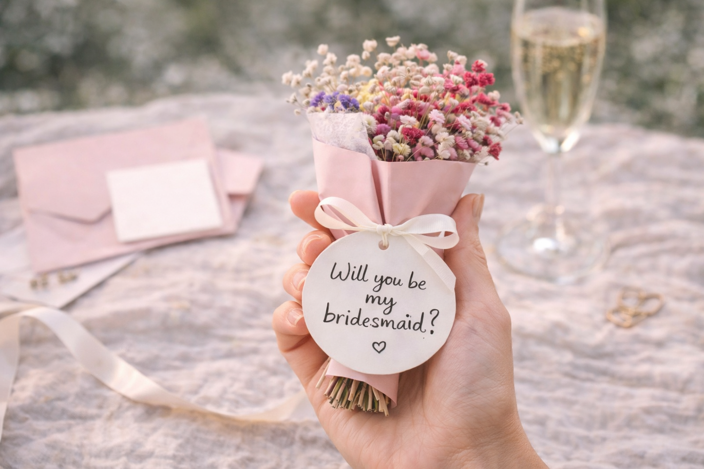 Personalised Will You Be My Bridesmaid Dried Flower Mini Bouquet Mini Posy Colourful Bridesmaid Proposal Gift For Her Letterbox Flowers