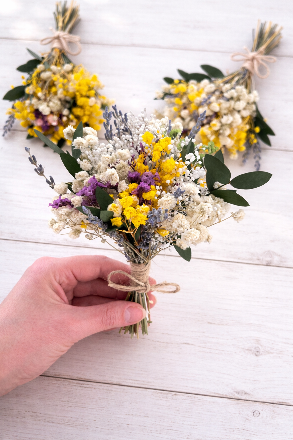 Bridesmaid Proposal Gift – Mini Dried Flower Bouquet, Yellow & White Wildflower Posy, Rustic Boho Wedding Favor