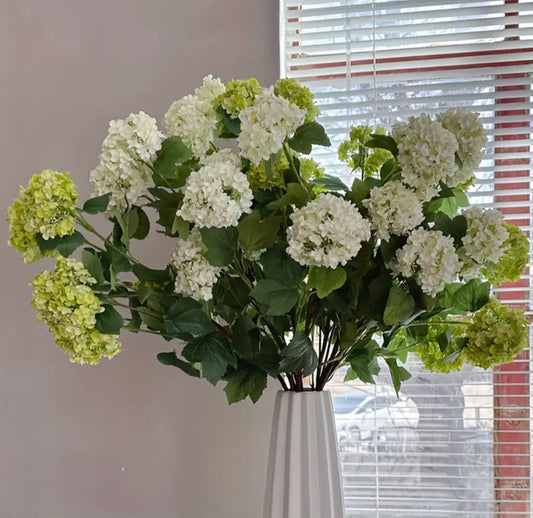 Faux snowball flowers artificial green hydrangea snowball flowers white  DIY wedding bouquet home decor  kitchen centerpiece floral gift