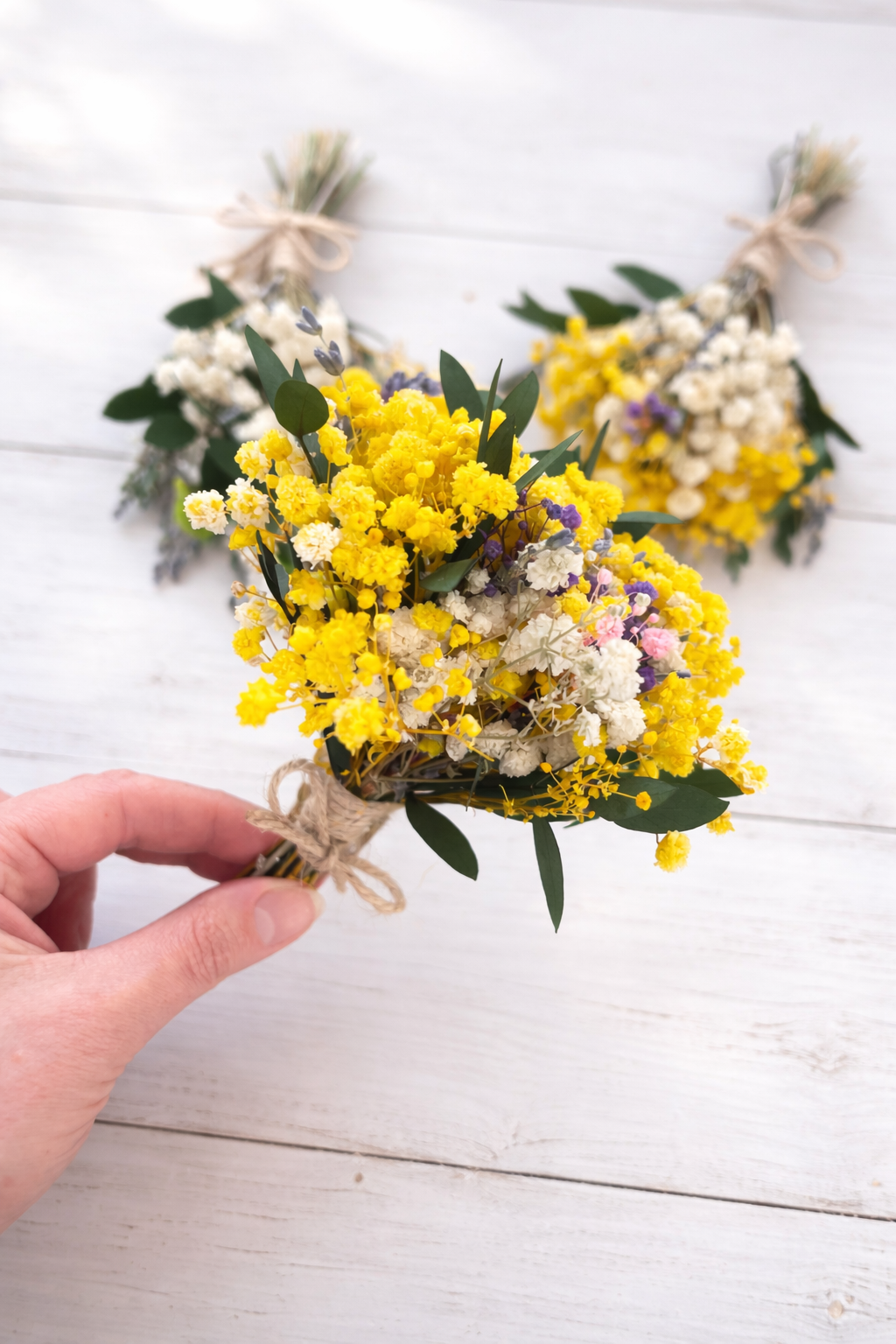 Bridesmaid Proposal Gift – Mini Dried Flower Bouquet, Yellow & White Wildflower Posy, Rustic Boho Wedding Favor