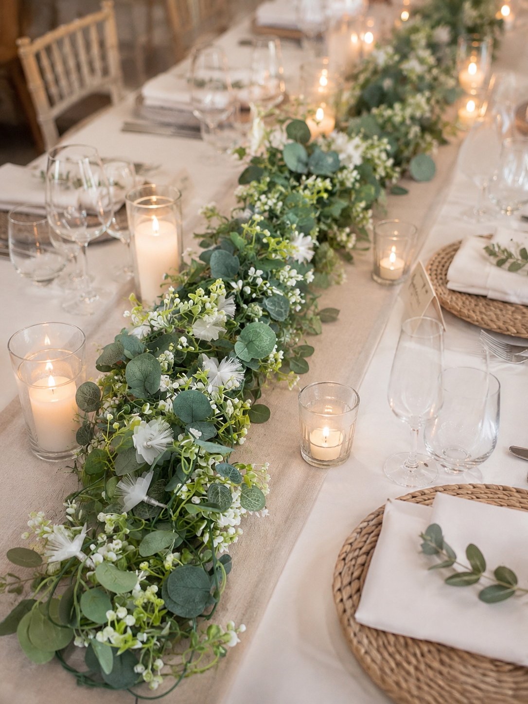 Eucalyptus Garland with Lights, Wedding Table Centerpiece, Greenery Decor For Home