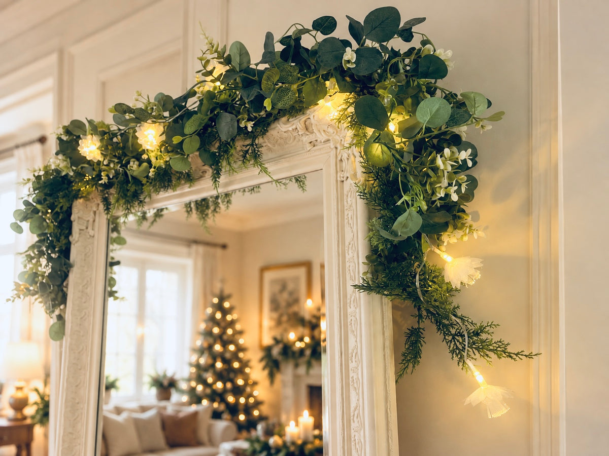 Christmas Eucalyptus Garland with Warm White LED Lights – 160cm