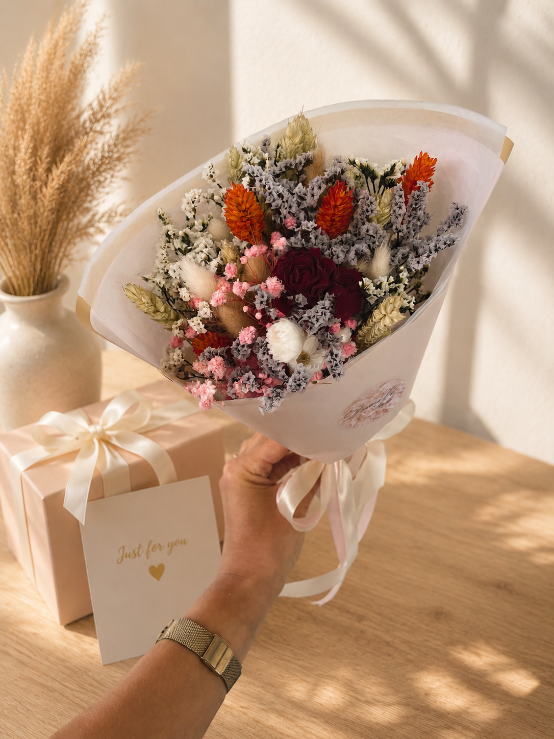 Blush Harmony Dried Flower Bouquet | Teacher, Graduation & Gift for Her