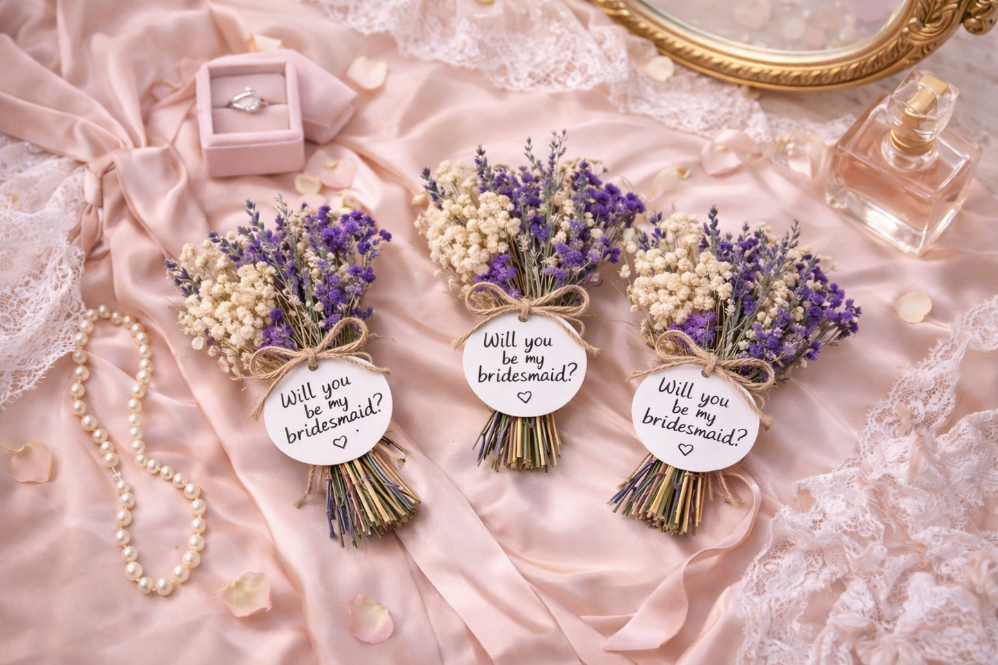 Bridesmaid Proposal Dried Flower Mini Bouquet, Personalized Bridesmaid Gift, Boho Wedding Keepsake Flowers
