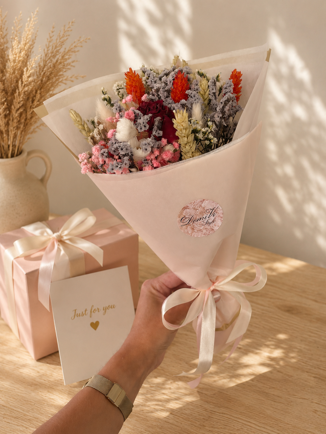 Blush Harmony Dried Flower Bouquet | Teacher, Graduation & Gift for Her