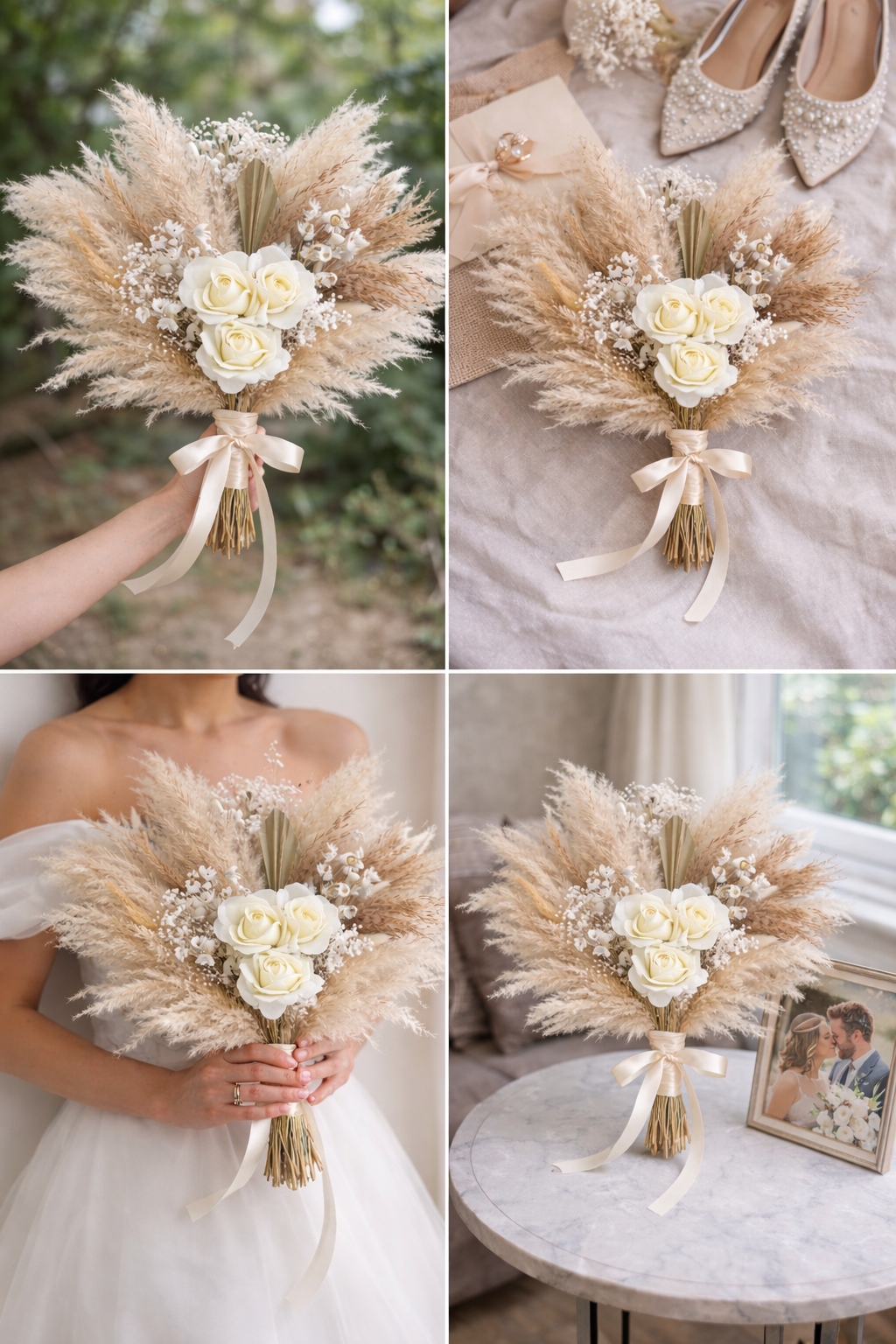 Pampas Wedding Bouquet Bridal Boho Wedding Bouquet Dried Flowers Rustic Rose Bridal Bouquet