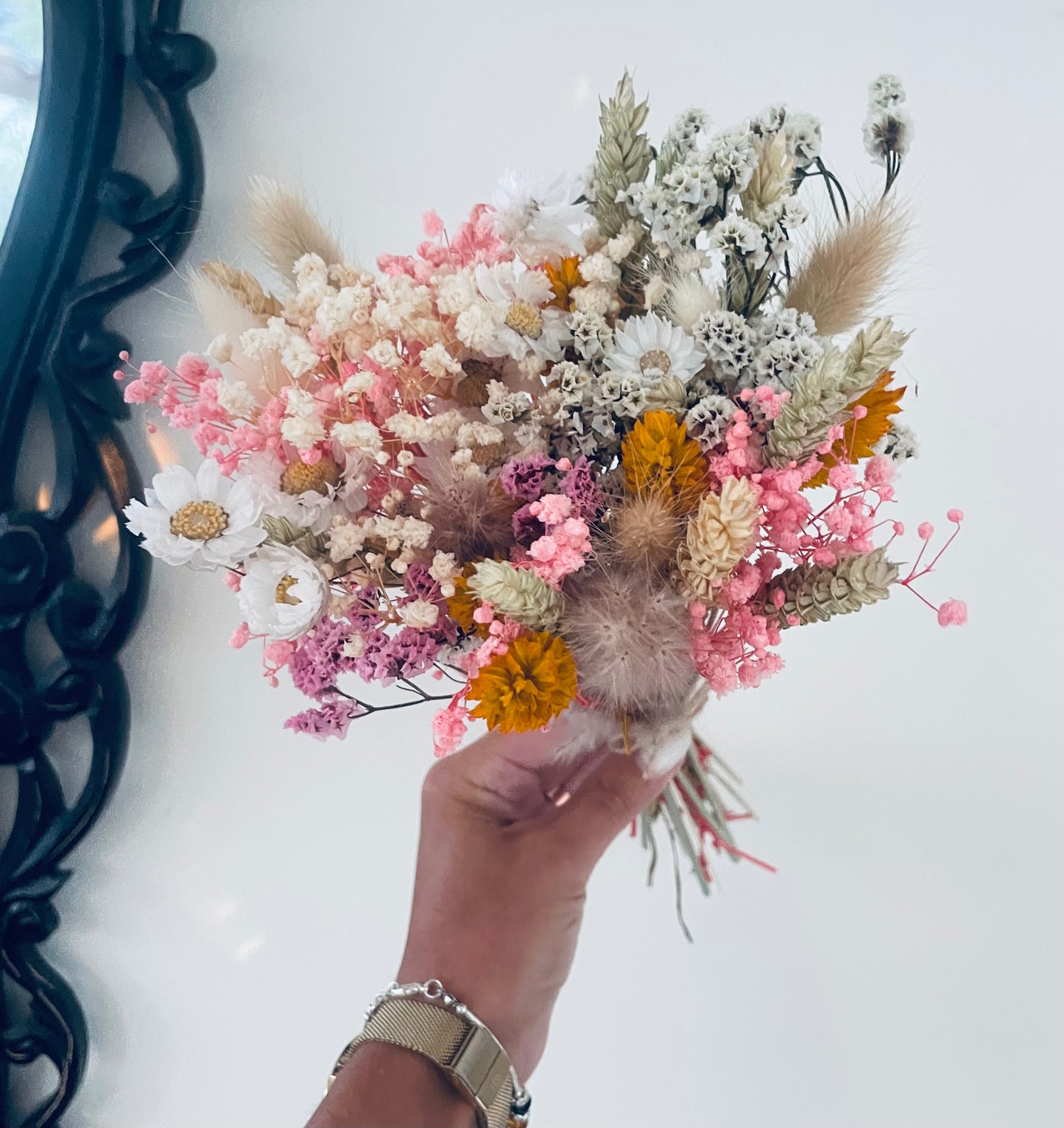 Pink Bridal Bouquet Gypsophila Wheat Pink Wedding Flowers Dried Flower Bouquet