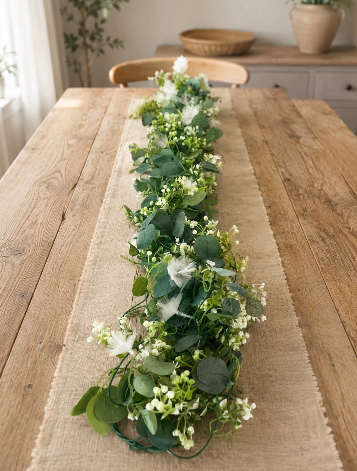Eucalyptus Garland with Lights, Wedding Table Centerpiece, Greenery Decor For Home
