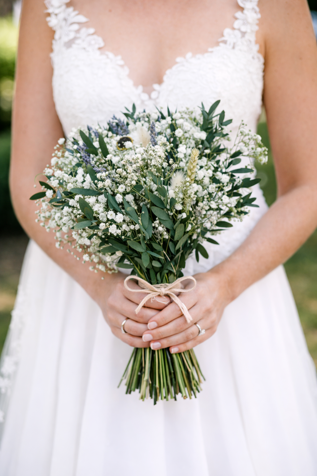 Dried Flower Centerpiece Bouquet “Ever After” for Rustic Wedding Handmade White and Green Boho Wedding Flowers with Eucalyptus Long Lasting Keepsake Bouquet